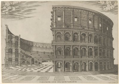 Sección y elevación del Coliseo en Roma de Giovanni Ambrogio Brambilla
