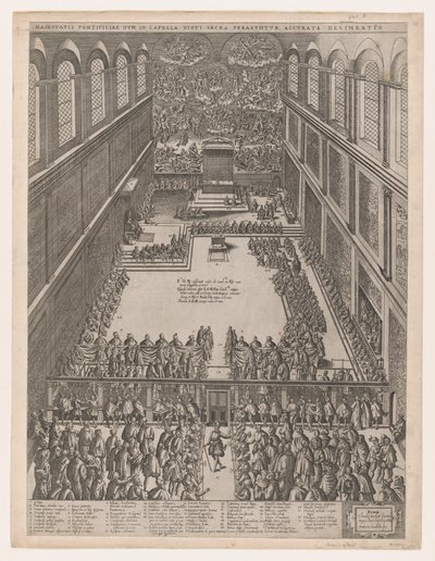 Speculum Romanae Magnificentiae: Una Reunión Papal en la Capilla Sixtina, de Michelangelo, 1582 de Giovanni Ambrogio Brambilla
