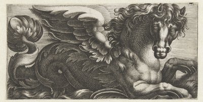 Caballito de mar alado con un capullo de hoja en la cola Frisones con monstruos marinos (título de la serie) de Giovanni Andrea Maglioli