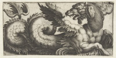 Foca alada mirando hacia atrás Frisones con monstruos marinos (título de la serie) de Giovanni Andrea Maglioli