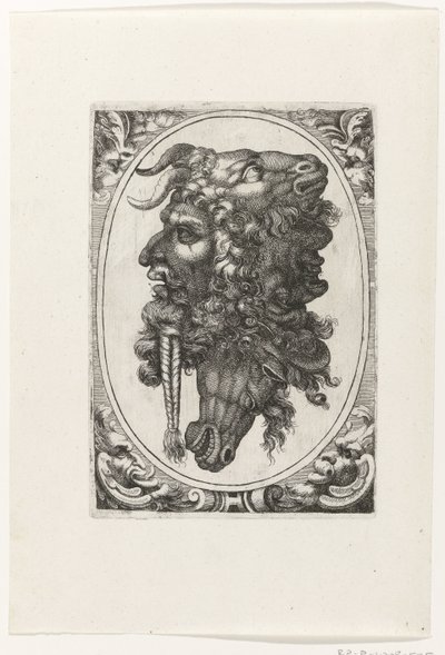 Composición de dos caras, una cabeza de caballo y una cabeza de cabra de Giovanni Andrea Maglioli