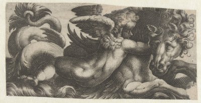 Caballito de mar con un putto alrededor de su cuello Frisones con monstruos marinos (título de la serie) de Giovanni Andrea Maglioli