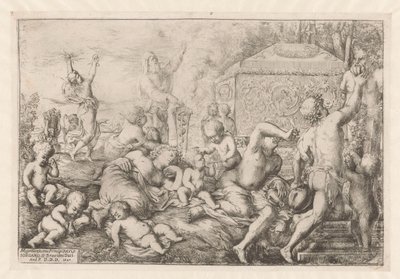 Bacchanal met altaar, faun en Silenus de Giovanni Andrea Podesta