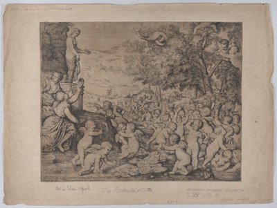 Putti ante una estatua de Venus, después de Tiziano, 1636 de Giovanni Andrea Podesta