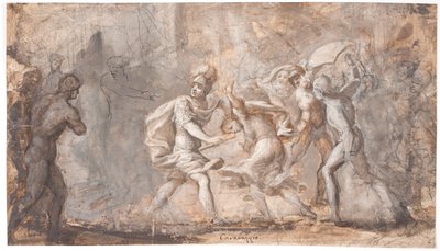 Tarpeya siendo aplastada bajo los escudos de los sabinos de Giovanni Angelo Canini