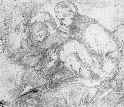 La Virgen y el Niño con un santo arrodillado de Giovanni Angelo Ferrario