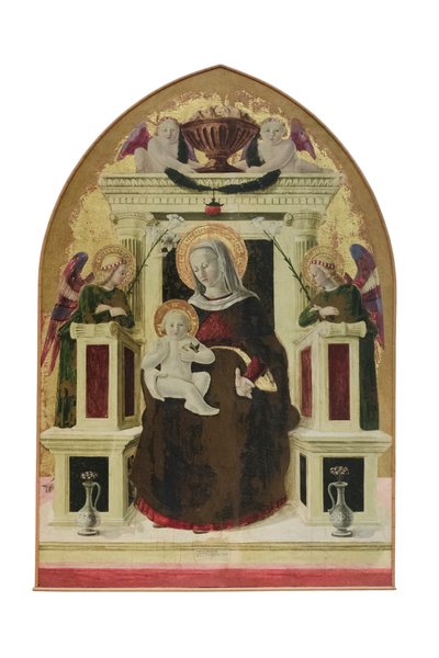 Virgen con el Niño entronizado y ángeles, c.1455-60 (tabla cuspidada) de Giovanni Angelo d