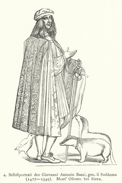Autorretrato del artista renacentista italiano Il Sodoma (Giovanni Antonio Bazzi) (grabado) de Giovanni Antonio Bazzi (after) Sodoma