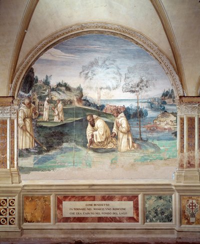 Benito hace caer una hoz en el lago (fresco) de Giovanni Antonio Bazzi Sodoma