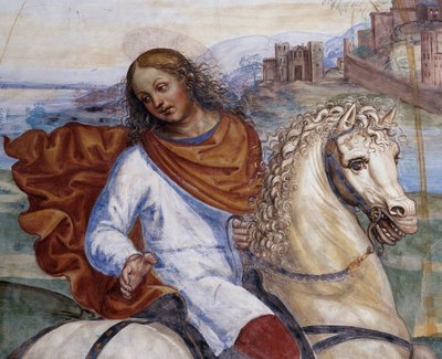 Benedicto dejó la casa de su padre y fue a Roma a estudiar (detalle) de Giovanni Antonio Bazzi Sodoma