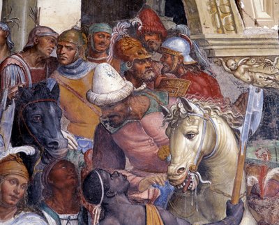 Cómo Benito conoce a los dos jóvenes romanos Maur y Placid (detalle) de Giovanni Antonio Bazzi Sodoma