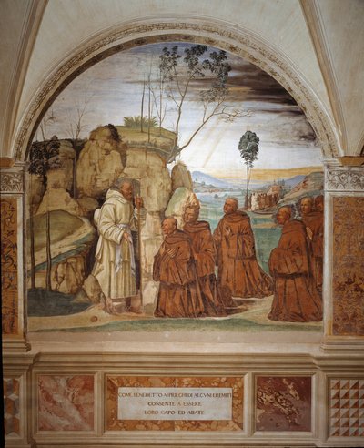 Cómo Benito responde a la oración de los ermitaños y acepta ser su líder (fresco) de Giovanni Antonio Bazzi Sodoma