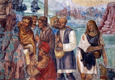 Cómo Benito enseña la doctrina sagrada a los campesinos que lo visitan (detalle) de Giovanni Antonio Bazzi Sodoma
