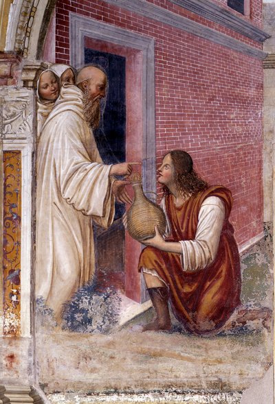 Cómo Benito convierte en serpiente una botella de vino que un sirviente le escondió (detalle) de Giovanni Antonio Bazzi Sodoma