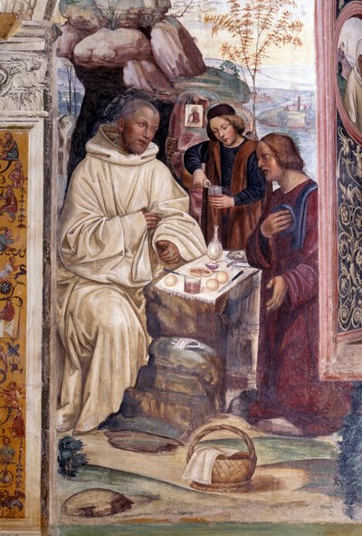 Cómo un sacerdote llevó comida a Benito en Pascua (detalle) de Giovanni Antonio Bazzi Sodoma