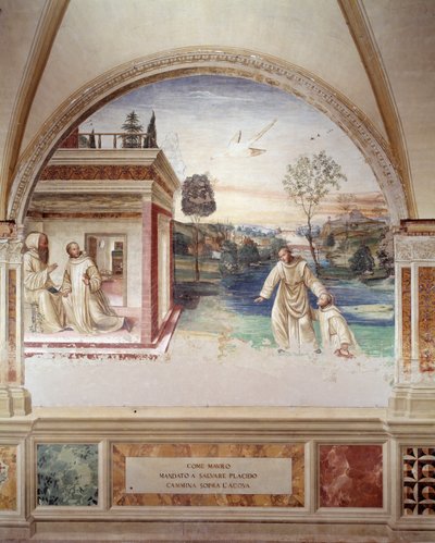 Maur camina sobre el agua para rescatar a San Plácido (fresco) de Giovanni Antonio Bazzi Sodoma