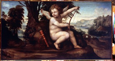 Paisaje con Cupido (Paisaje con Cupido) - Pintura de Giovanni Antonio Bazzi, conocido como Le Sodoma (1477-1549) - Óleo sobre lienzo, 68 x 129 cm, hacia 1510 - Escuela de Siena, Renacimiento italiano - Museo del Hermitage, San Petersburgo de Giovanni Antonio Bazzi Sodoma