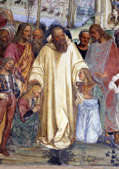 San Benito recibe a dos jóvenes romanos, Maur y Placid (detalle) de Giovanni Antonio Bazzi Sodoma