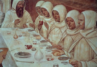 San Benito habiendo obtenido suficiente harina y alimentado a los monjes (detalle) de Giovanni Antonio Bazzi Sodoma