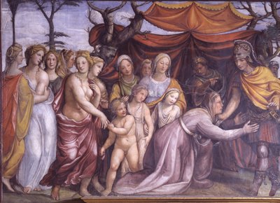 La Sala de las Bodas de Alejandro y Roxana (detalle de Alejandro con la familia de Darío III) de Giovanni Antonio Bazzi Sodoma