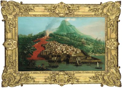 Una isla volcánica con un puerto y barcos de Giovanni Antonio Canal