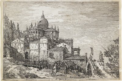 Paisaje con una Iglesia, Casas y un Molino de Giovanni Antonio Canal