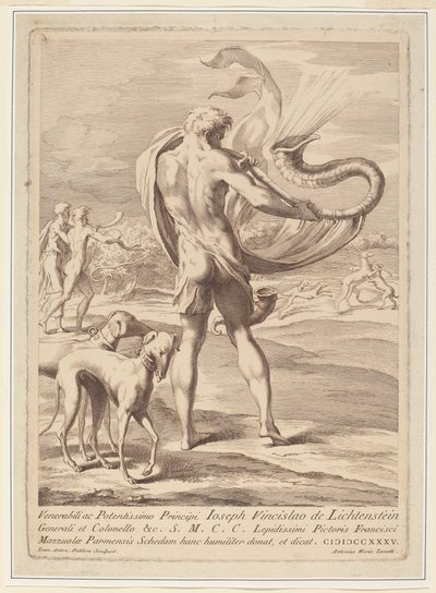 Hombre Desnudo Soplando una Concha de Giovanni Antonio Faldoni after Parmigianino