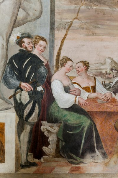 Juego de cartas, Salón Principal, c.1570 (fresco) de Giovanni Antonio Fasolo