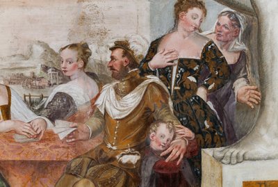 Juego de cartas, Salón Principal, c.1570 (fresco) de Giovanni Antonio Fasolo