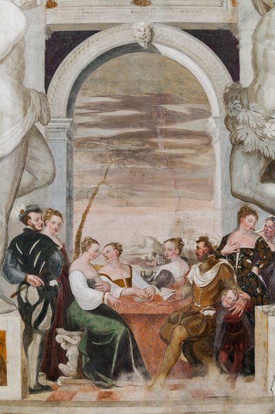 Juego de cartas, Salón Principal, c.1570 (fresco) de Giovanni Antonio Fasolo