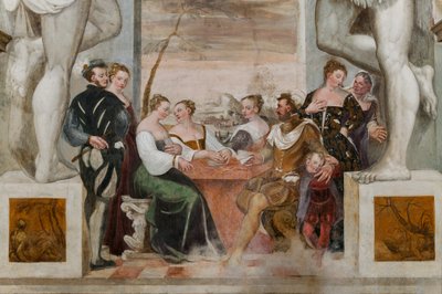Juego de cartas, Salón Principal, c.1570 (fresco) de Giovanni Antonio Fasolo