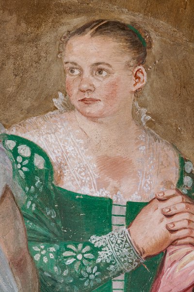 Figura femenina, detalle de La clemencia de Escipión, Sala de la chimenea, c.1560-65 (fresco) de Giovanni Antonio Fasolo