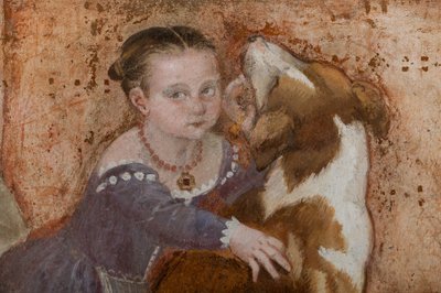 Niña y perro, detalle de El banquete, c.1570 (fresco) de Giovanni Antonio Fasolo
