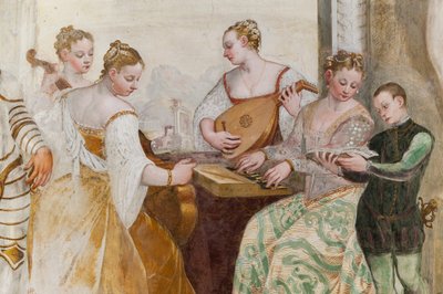Joven y damas de la corte, detalle de El Concierto, Salón Principal, c.1570 (fresco) de Giovanni Antonio Fasolo