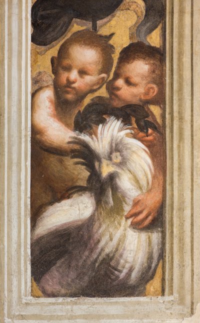 Nave central, Lesena parte superior sobre el capitel primer y segundo tramo sur, IL Pordenone, Puttini, (detalle) de Giovanni Antonio Pordenone