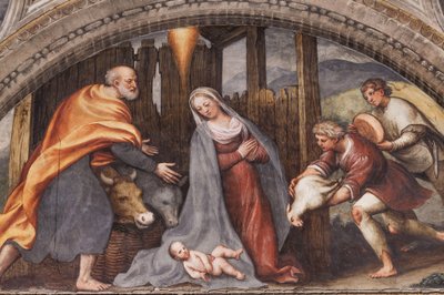 Luneta que representa la Adoración de los Pastores de Giovanni Antonio Pordenone