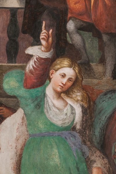 Disputa de Santa Catalina con los filósofos,1530-32 (fresco) (detalle de 3601450) de Giovanni Antonio Pordenone