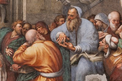 Disputa de Santa Catalina con los filósofos,1530-32 (fresco) (detalle de 3601450) de Giovanni Antonio Pordenone