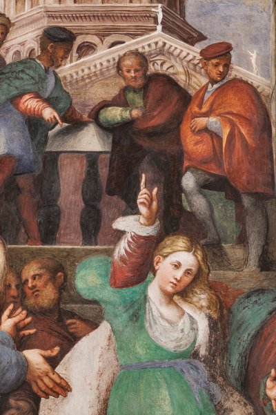 Disputa de Santa Catalina con los filósofos,1530-32 (fresco) (detalle de 3601450) de Giovanni Antonio Pordenone