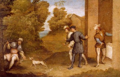 San Roque alimentado por un perro, compartimento del Retablo de San Gotardo de Giovanni Antonio Pordenone
