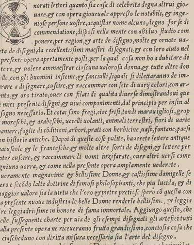 Essempio di recammi, página del título verso, 1530 de Giovanni Antonio Tagliente
