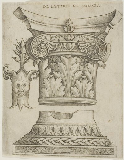 Detalles arquitectónicos: Base, Capitel y Máscara de Giovanni Antonio da Brescia