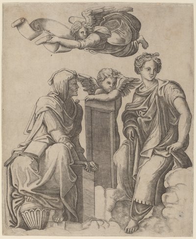 Dos sibilas y un ángel de Giovanni Antonio da Brescia after Raphael