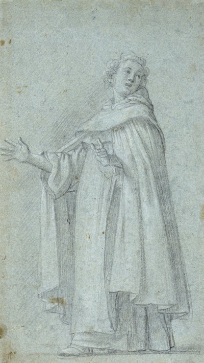 Estudio de un dominico de pie, c. 1595 (tiza negra, realzada con blanco, sobre papel azul) de Giovanni Baglione