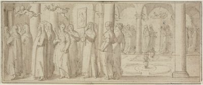 Procesión de monjas y novicias honrando a un santo varón de Giovanni Balducci