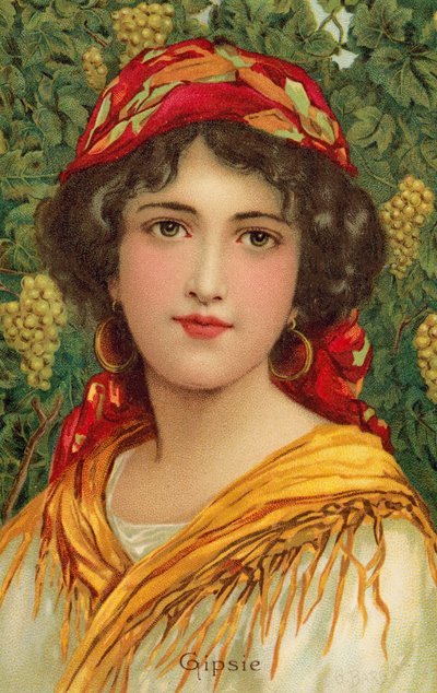 Retrato de una mujer gitana con una vid (litografía en color) de Giovanni Barbaro