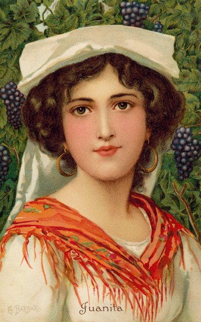 Retrato de una mujer con una vid (litografía en color) de Giovanni Barbaro
