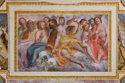 Génova, Duomo (Catedral de San Lorenzo), interior, Capilla Lercari o Capilla del Santísimo Sacramento (ábside norte), bóveda: "Los Justos del Antiguo Testamento", fresco de Giovanni Battista Castello conocido como Bergamasco de Giovanni Battista Castello