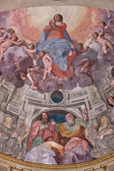 Génova, Duomo (Catedral de San Lorenzo), interior, Capilla Lercari o Capilla del Santísimo Sacramento (ábside norte), ábside: "Asunción de la Virgen", fresco de Giovanni Battista Castello conocido como Bergamasco de Giovanni Battista Castello