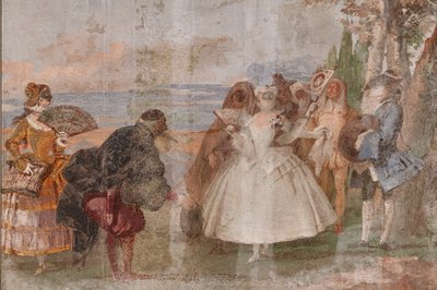 Alojamiento de los invitados, la Sala de las Escenas de Carnaval: "Pantalone y Columbina", una escena con máscaras de Giovanni Battista Tiepolo